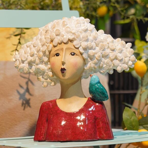 Unbranded Other - Garden Bust Head Sculpture Red Woman Statue 11 Inch Modern Art Home Decor